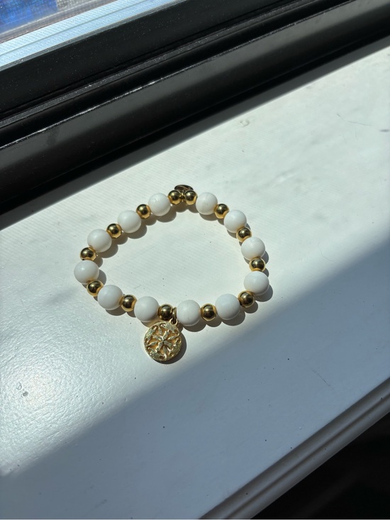 Rustic Cuff Jewelry - Rustic cuff gold and white bracelet